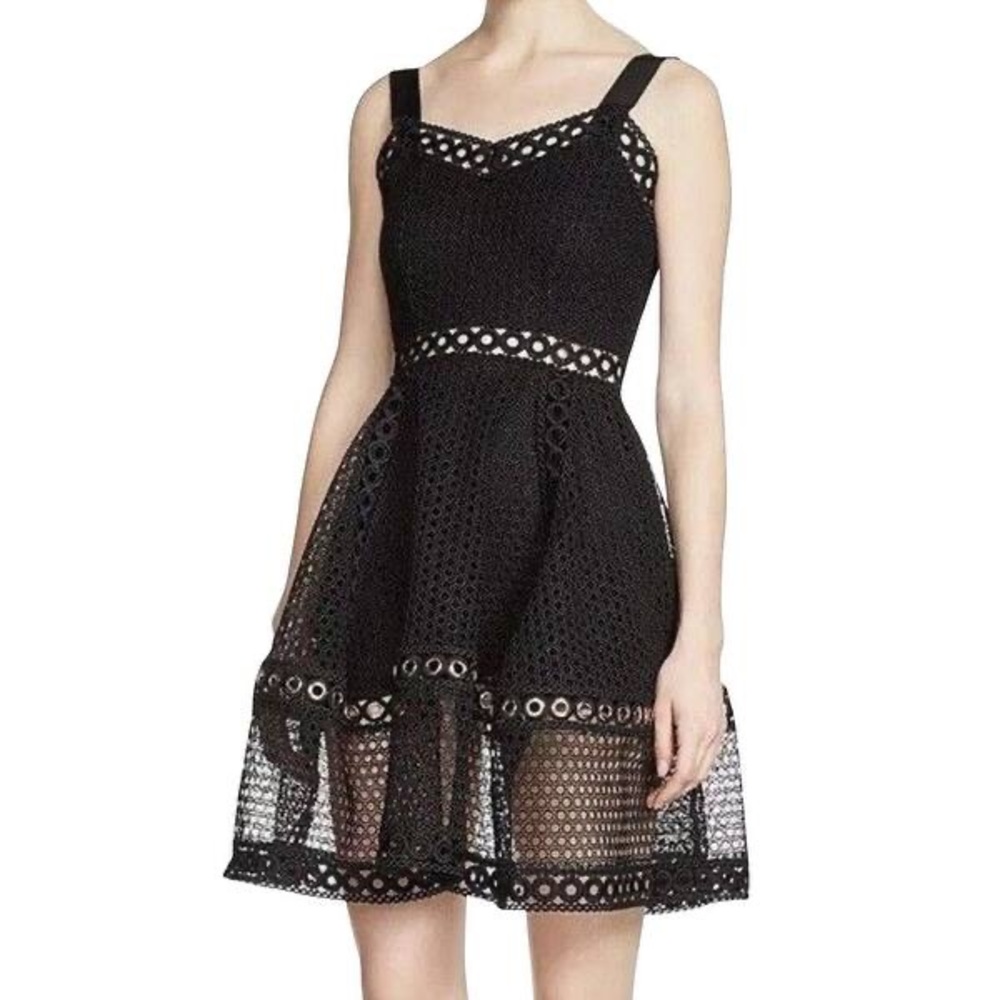 Maje Black Lace Eyelet Trim Dress